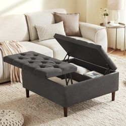 35 Inch Extra Large Storage Ottoman Coffee Table with Lift Top, Oversized Square Ottoman with Storage, Tufted Upholstered Ottoman Coffee Tables for Li