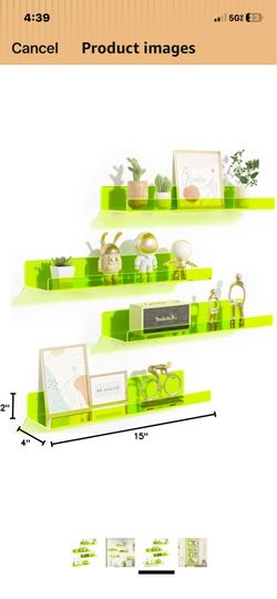 Acrylic Shelves for Wall Decor, 15" Display Shelf for Figure, Nail Polish, Wall Organizer for Bathroom, Bedroom, Living Room, Playroom, Kids Bookshelf