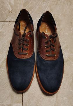 Polo Ralph Lauren Rhett Saddle blue Brown Leather Oxford Shoes Mens Size 10.5D
