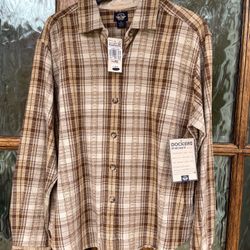 Dockers Button-Front Khakiware casual Brown Checkered Men's Shirt XL *NWT*