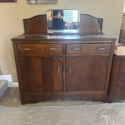Antique Solid Wood Buffet With Mirror