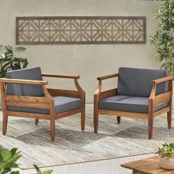 Brand New Christopher Knight Home Daisy Outdoor Club Chair with Cushion (Set of 2), Teak Finish, Dark Gray280