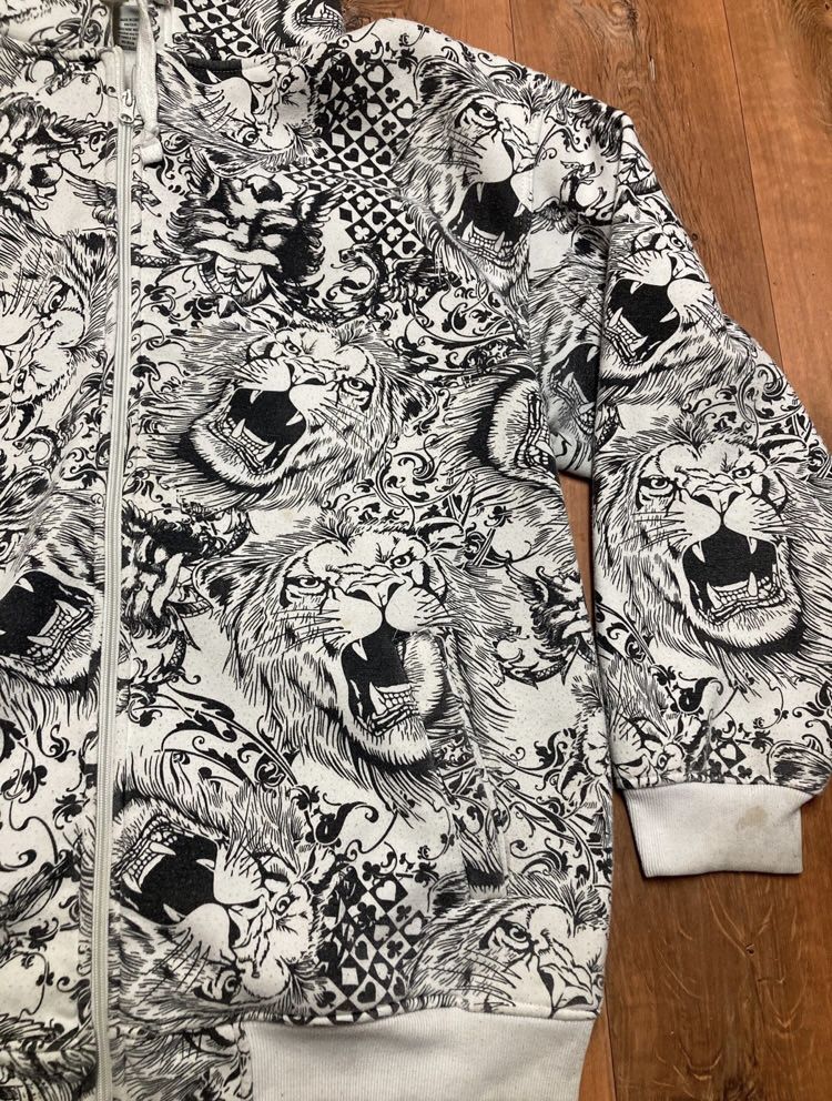 Vintage Beyond the Limit Lions Printed All Over Full Zip Hoodie Mens 4XL Rare