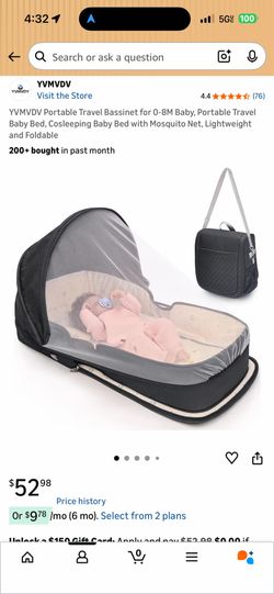 Portable Travel Bassinet for 0-8M Baby