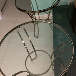 Set Of Round Table With A Thick Glass Gold Frame Asking $190. Pairs 