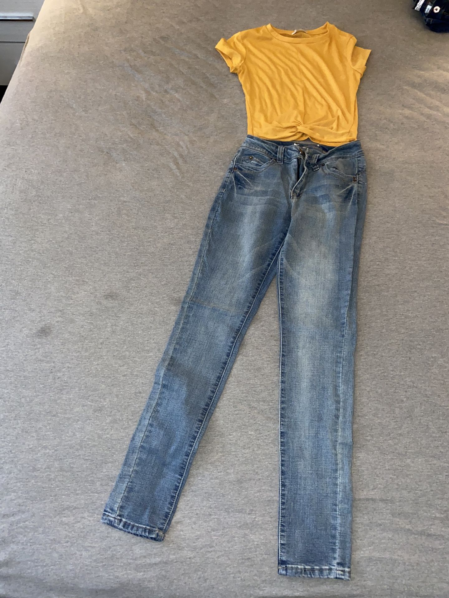 Yellow Crop Top And Light Blue Jeans