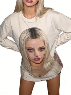 Generation Archival Girl Portrait Graphic Long Sleeve Shirt White 2XL