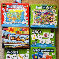 Floor puzzles memory match it spelling words ABC USA map train the learning journey EUC 