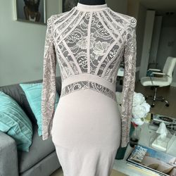 Blush pink bodycon dress with lace detail