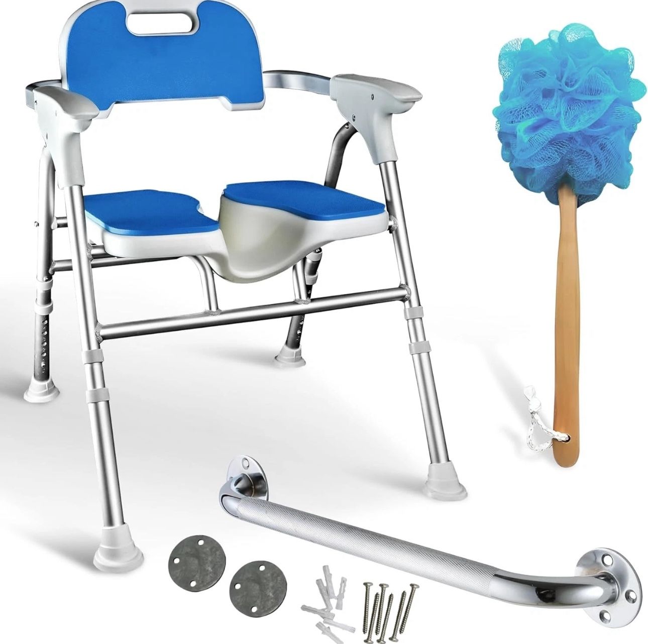 Foldable Shower Chair for Elderly & Disabled – Adjustable Height, Soft Cushion