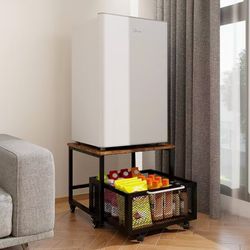 721#19.7x19.7in Fridge Stand with Storage Mobile Beverage Refrigerator Stand for Coffee Bar Dorm Fridge Cart for Compact Refrigerator Mini Fridge Orga