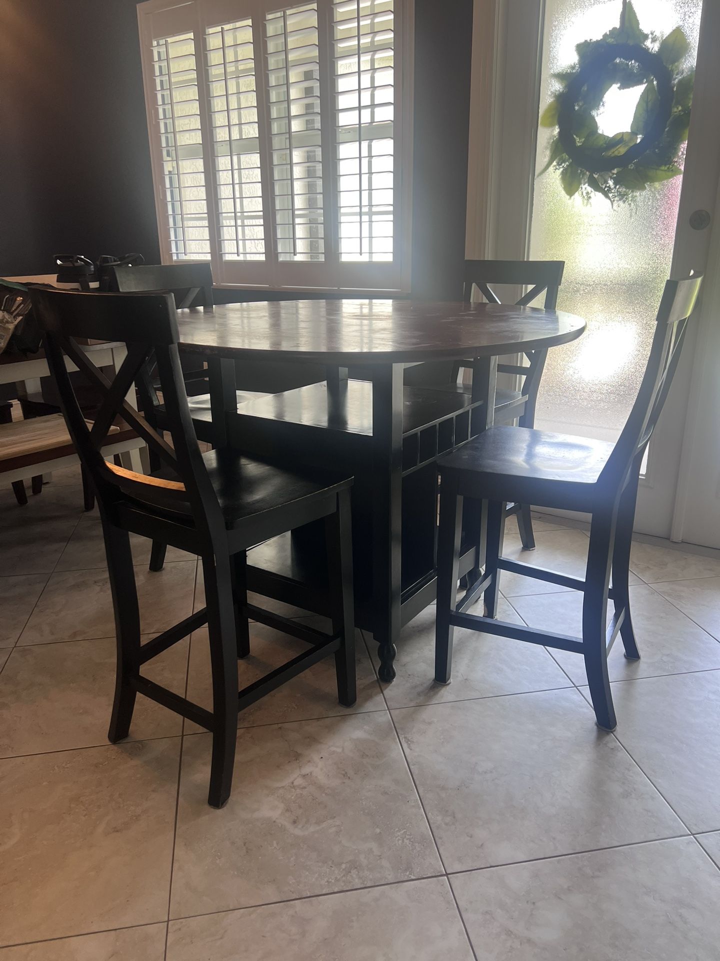 Crate & Barrel wood table high top With 4 Chairs