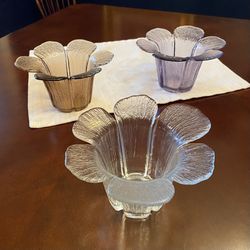 Vintage Viking Glass Flower Votives – Set of 3