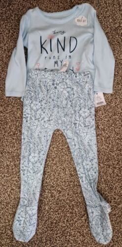Bnwt George 12-18 Months Girls Pjs Pyjamas Blue Floral Kind Grippy Feet