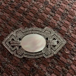 Vintage Silver Marcasite and Moonstone Brooch