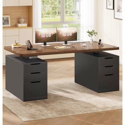 SEDETA Electric Standing Desk with 6 Drawers, 55" Adjustable Stand up Desk with Storage, Computer Desks with Power Outlets for Home Office, Black