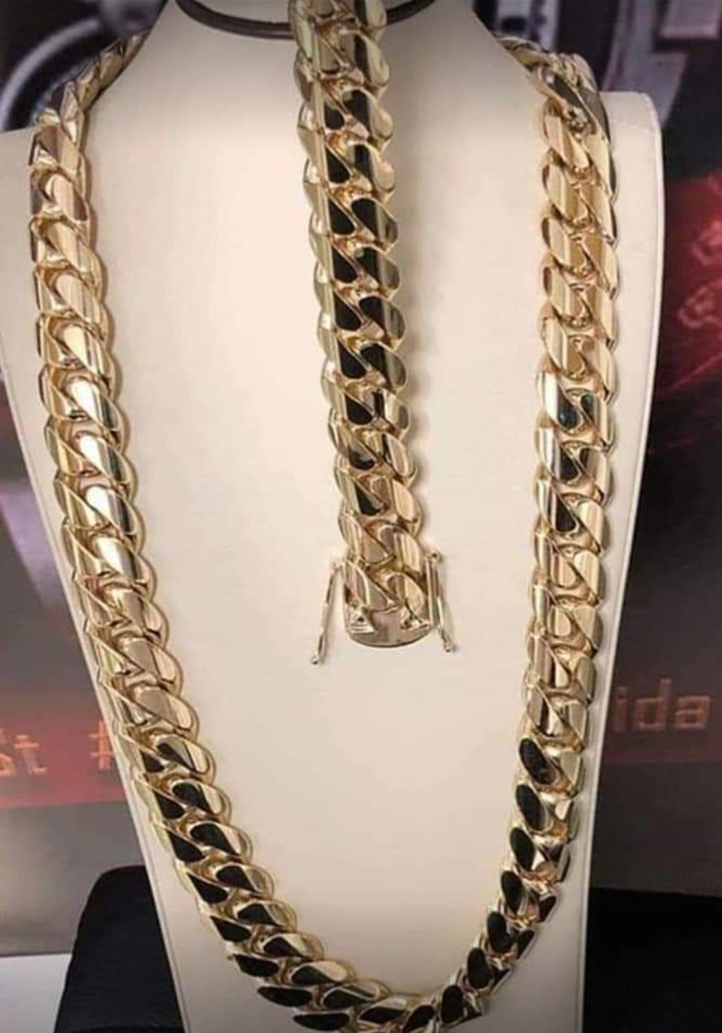 15mm Cuban Link Set 14K Gold Plated Does Not Loses Color