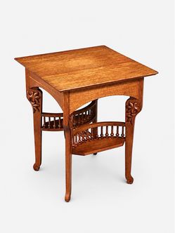 Arts & Crafts Carved Oak Side Table w: Magazine Rack, c.1950's - Delivery Available