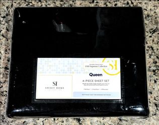 Black Flannel Queen Sheet Set 4 Pieces Sweet Home Collection Deep Pocket