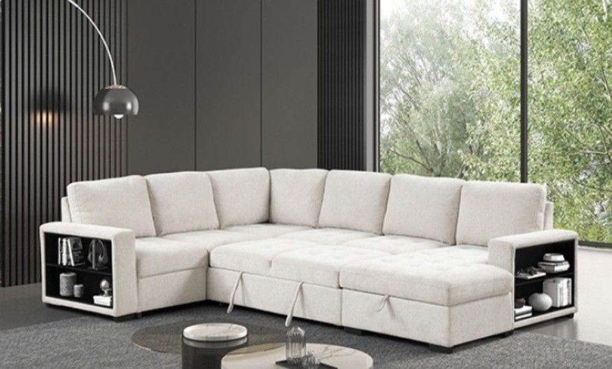 Brand New Beige Sectional Sofa Storage Sleeper