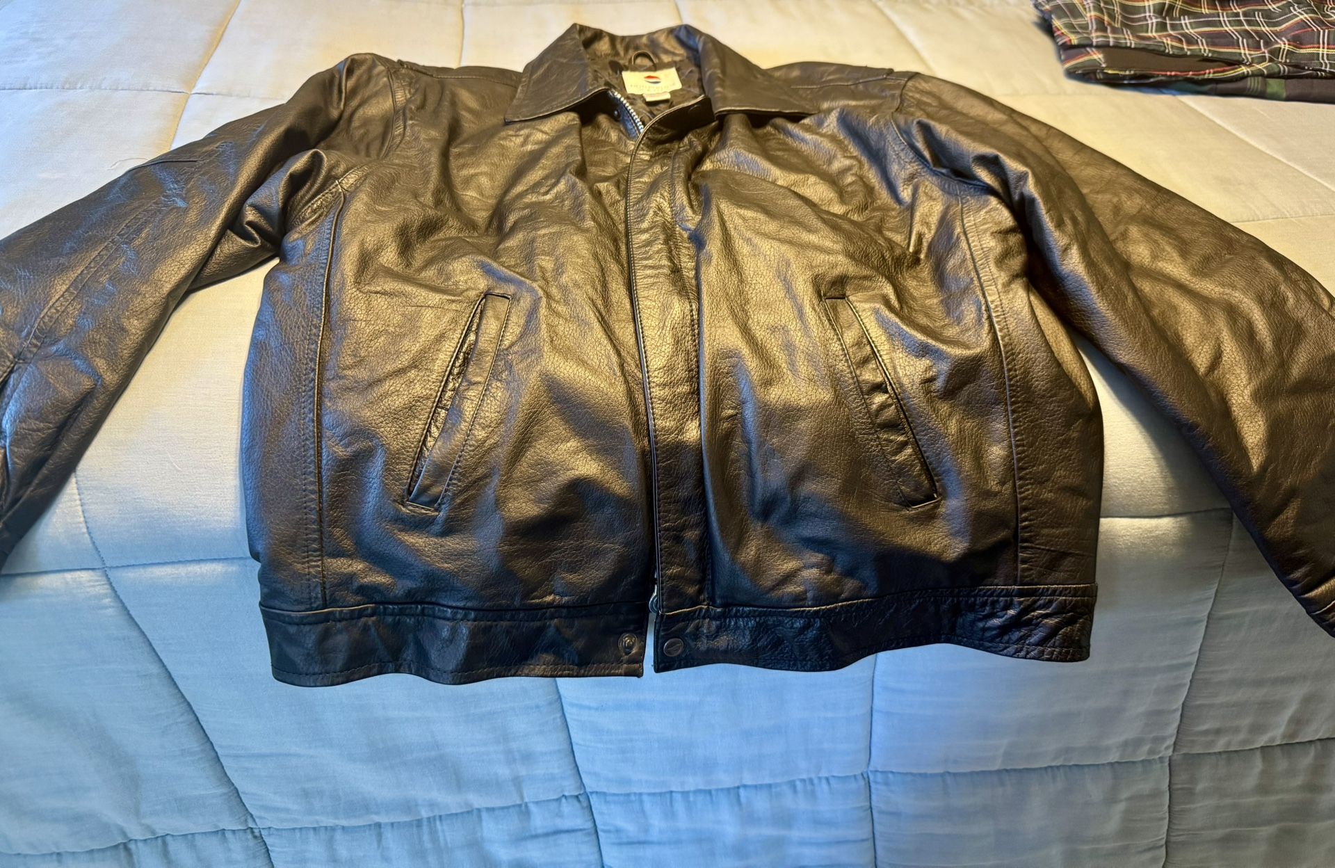 90s Pepsi black leather bomber jacket men’s large nothing else is a Pepsi