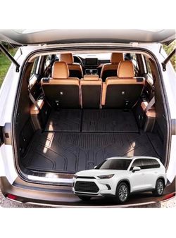 PWY Cargo Mat Trunk Liner with Backrest Mats, Fit for 2024 2025 2026 2027 Toyota Grand Highlander, All Weather Waterproof TPE Rear Cargo Tray