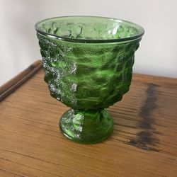 Vintage E O Brady Co Green Crinkle Pedestal Glass Vase