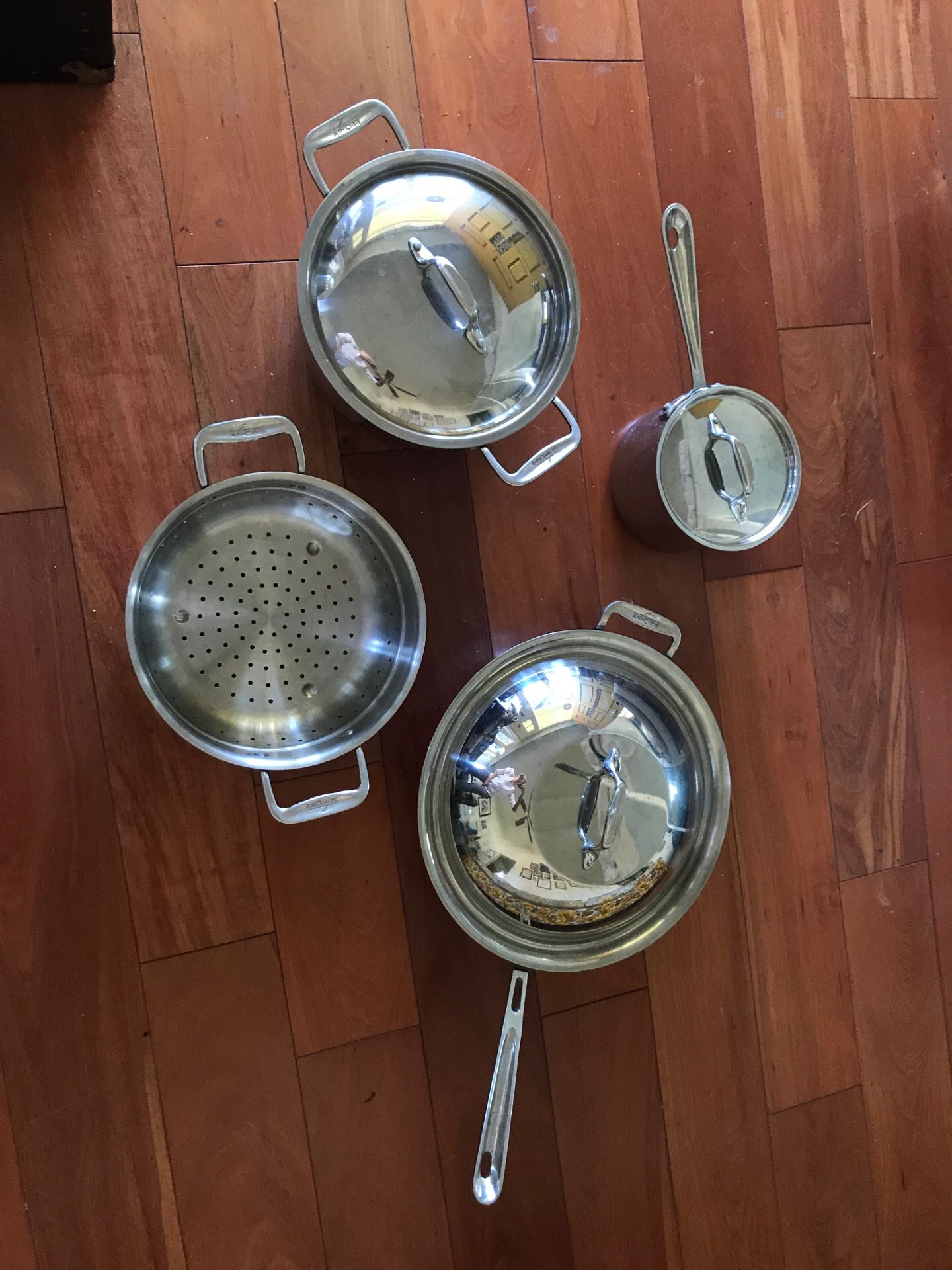 All Clad Stainless Steel Wok, Steamer & Pot, and Small Pot