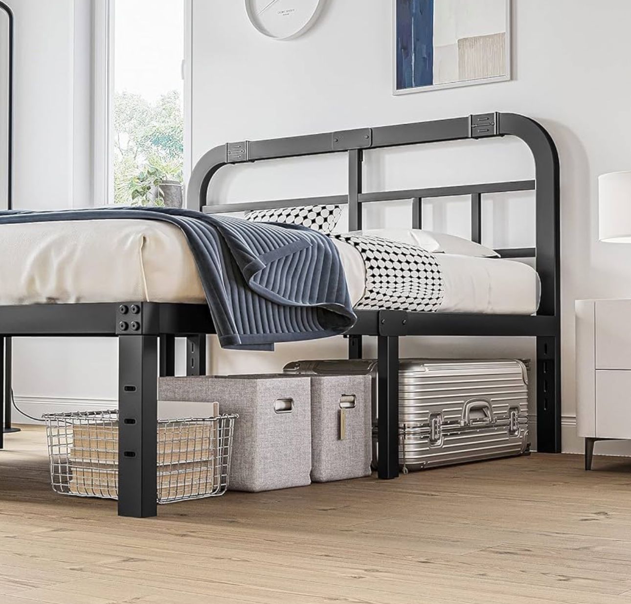 ZIYOO King Bed Frame with Headboard 18 inch High Heavy Duty Steel Slat with 1500lbs Support, Easy Assembly, Noise Free-Black