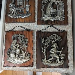 Cast Metal and Wood Art Decor Wall Plaques