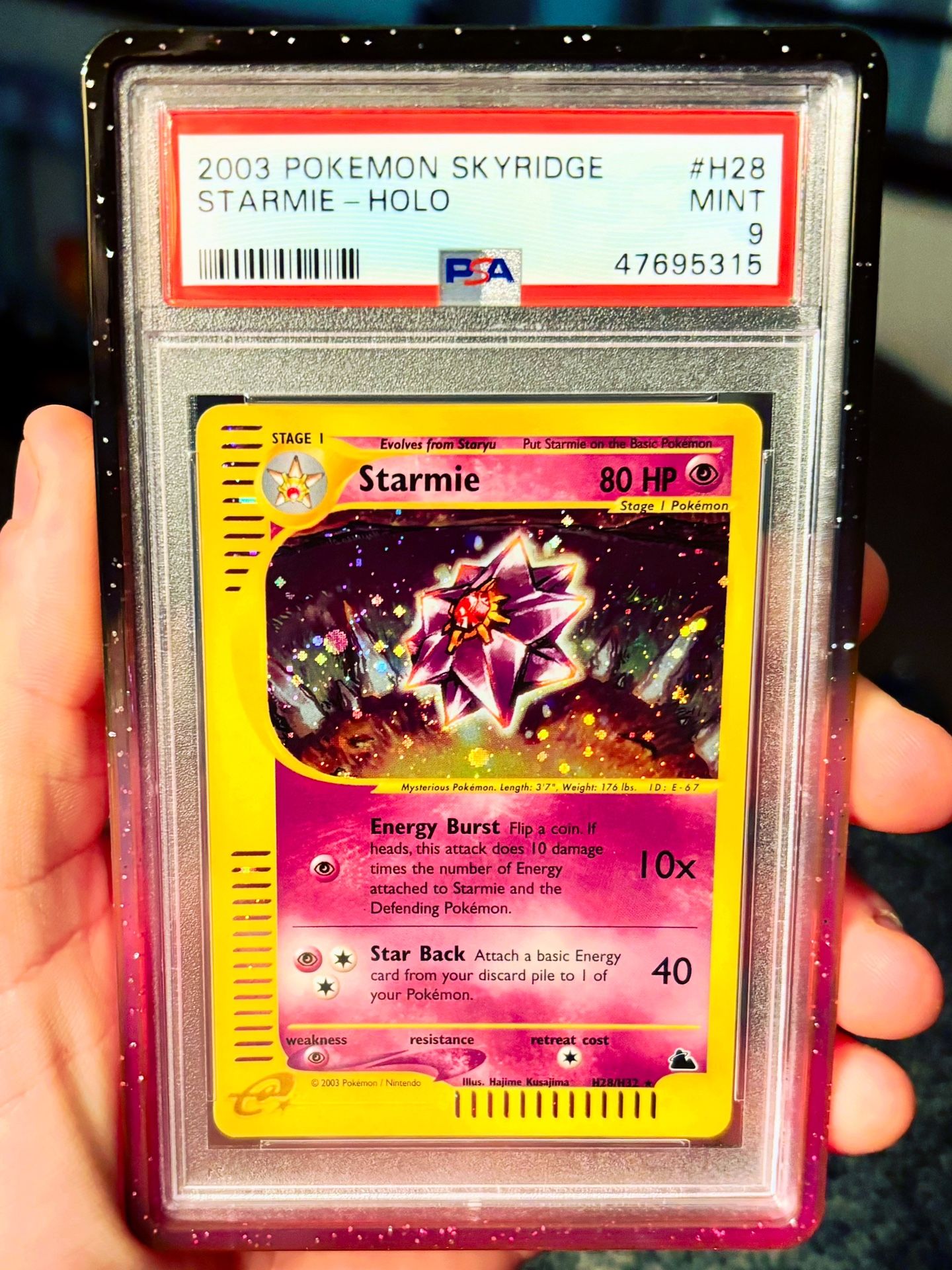 2003 POKEMON SKYRIDGE - Starmie H28 HOLO π π§PSA 9 MINT - With SWIRL π & LIMITED EDITION NEBULA GRADEDGUARD