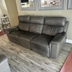Leather Power Reclining Sofa Set w/ USB – Living Spaces ($4K New) 