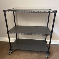 3-Tier Rolling Storage Shelf / Utility Cart (Black Metal) w/ Liner