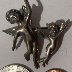 Vintage Sterling Silver Broach Angels