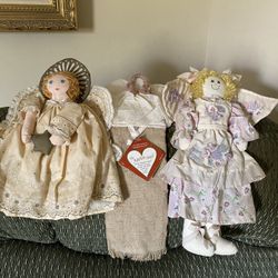 Vintage  Christmas Fabric  Angel Tree Topper,  Angel Ragdoll, And The Kitchen Angel