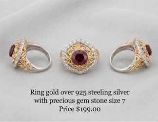 Ring gold over 925 sterling silver with gem stone