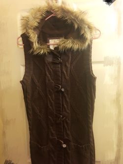Brown Knitted Vest with fur hood