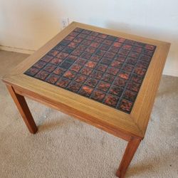 Danish Wood End Table With Tile Top