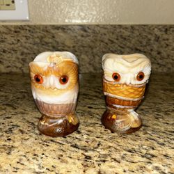 Imperial Tan Slag Glass Owl Sugar Creamer Set