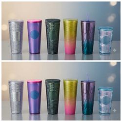 Starbucks Cold Cup Tumbler Lot - Studded, Gradient & Textured Cups (6-Piece Set)