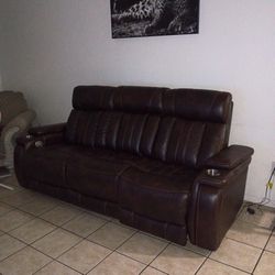  Semi-new electric sofa,  reclining  leather,  brown color