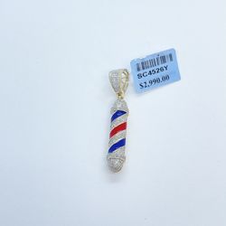 New 10k Solid Gold Diamond Barber Poll Pendant 
