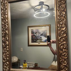 Antique/Vintage Beveled Glass Mirror Gold Frame (2)