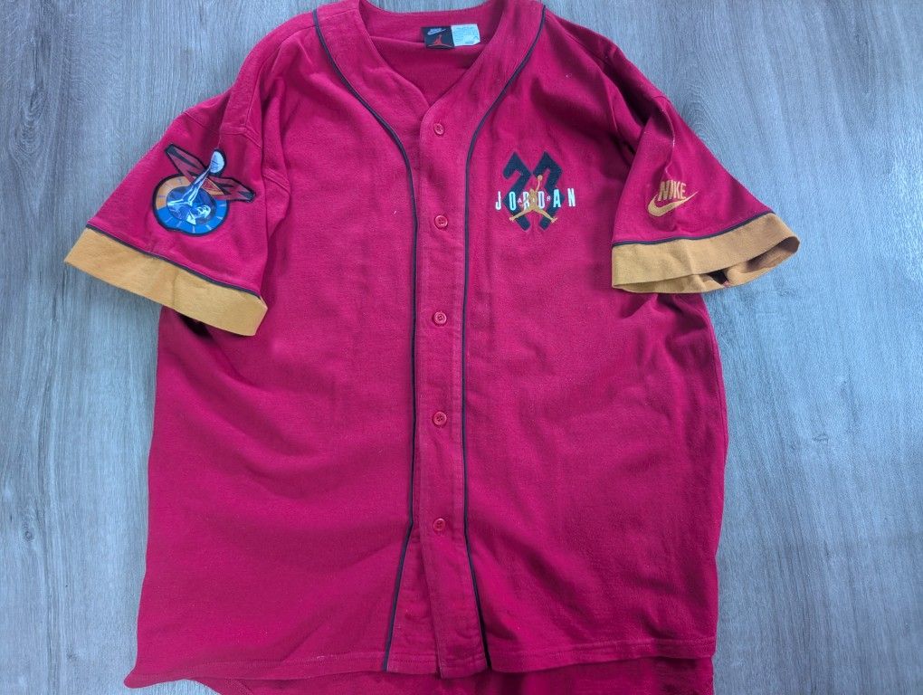 Rare 1993 Vintage Nike Michael Jordan Embroidered Red Baseball Jersey