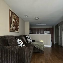Large Brown Plush Sectional Sofa Set – 2 Pieces, Great Condition