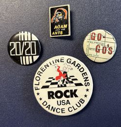 4 Retro 80 Band Original Pins - RARE 20/20, Go Gos, Adam Ant Florentine Gardens