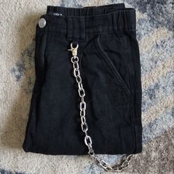 Black Denim Chain Jogger Pants