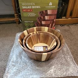 Set Of 3 Wooden Salad Bowls