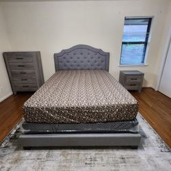 Queen Bed Frame Gray With Mattress 