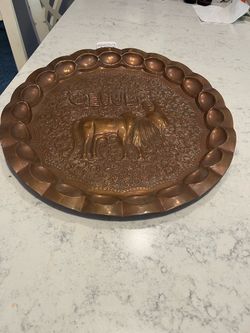 Vintage hammered copper repousse tray
